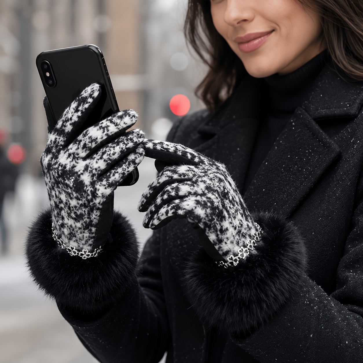 Winter Plush Ruffled Thickened Gloves, Fashionable Warm Style