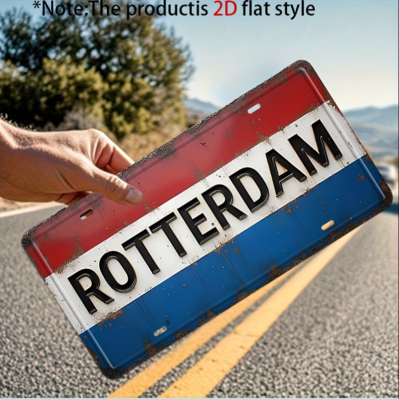 TEMU 2D Plat, 2D Plat - Alleen voor Decoratie, 1 stuks, Vintage Rotterdam Metalen Decoratief Bord en Ornament, Rustieke Muurdecoratie, Perfect voor ,