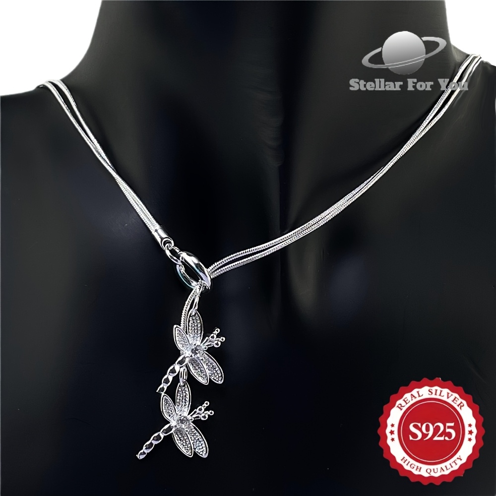 

S925 Sterling Silver Dragonfly Necklace, Double Cord Y Adjustable Necklace, , Christmas Day Gift, Women's Jewelry Gift