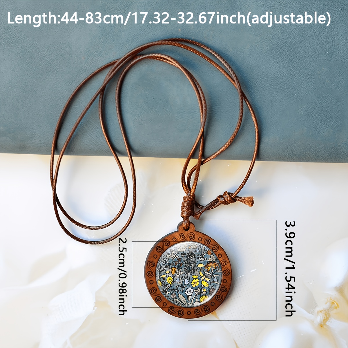 Handmade Vintage Synthetic Wood Pendant Necklace with Circular Pattern