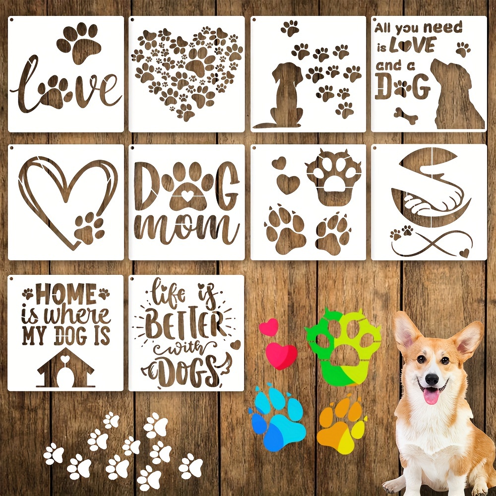 

10pcs Dog Paw Stencils - " Reusable Templates For Diy , Scrapbooking & - For Wood, , , & Painting