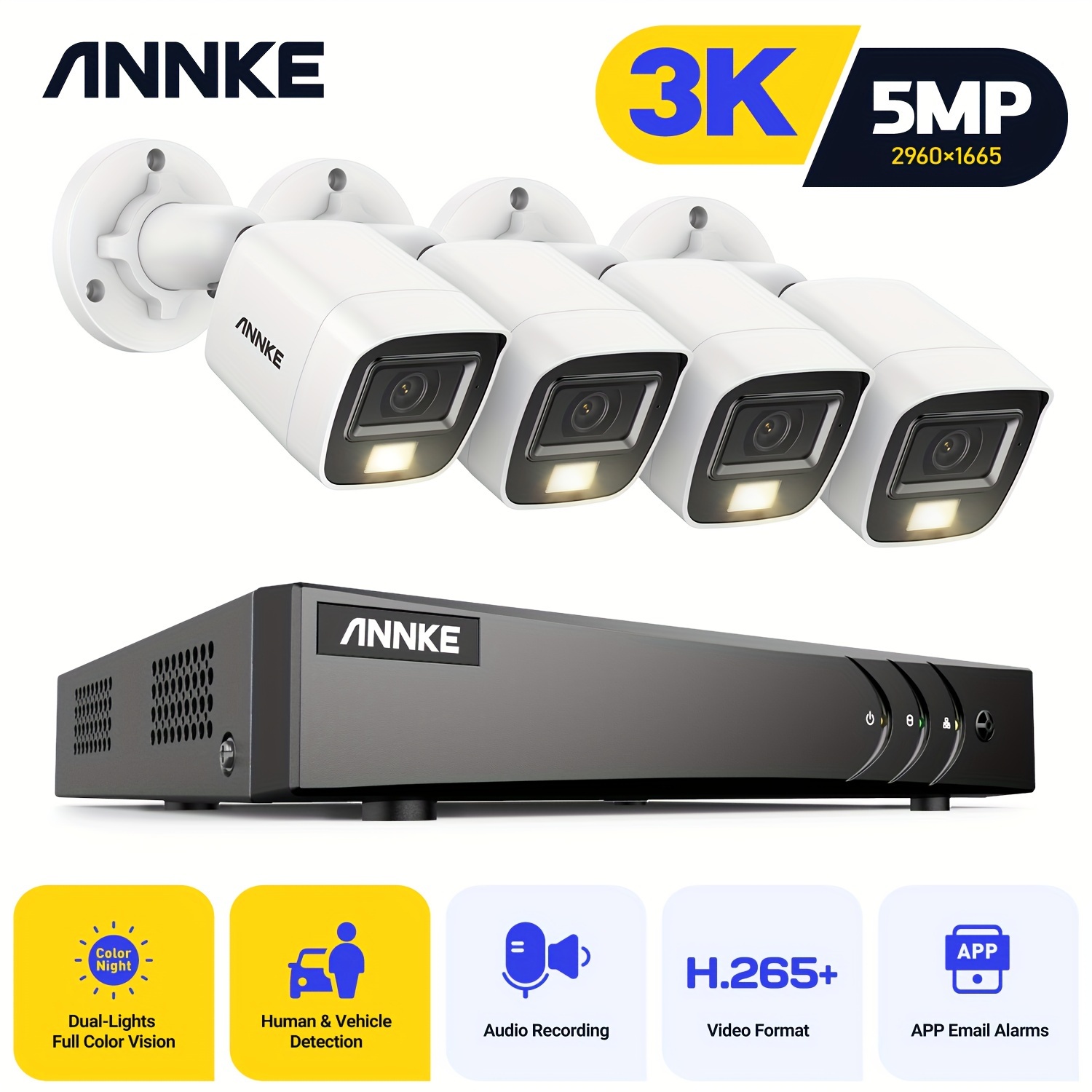 Image of Annke 3k Wired Security Camera System With Audio/mic, 3k 5mp Lite Surveillance Ai 8ch Dvr And 4 X 3k Cctv Cameras With Smarter , Human/vehicle Detection, Color Night Vision, With Mic Audio