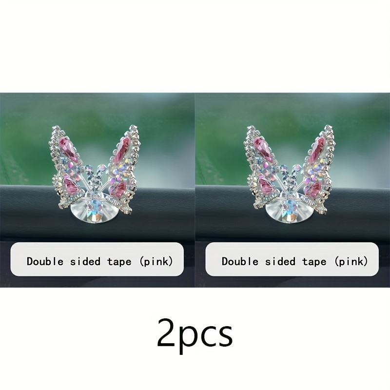 E-shop Zwei dynamische, bewegliche Schmetterling-Auto-Dekorationen - Diamantbesetztes, glänzendes Universal-Design mit lebendigen, lila/blauen/pinken