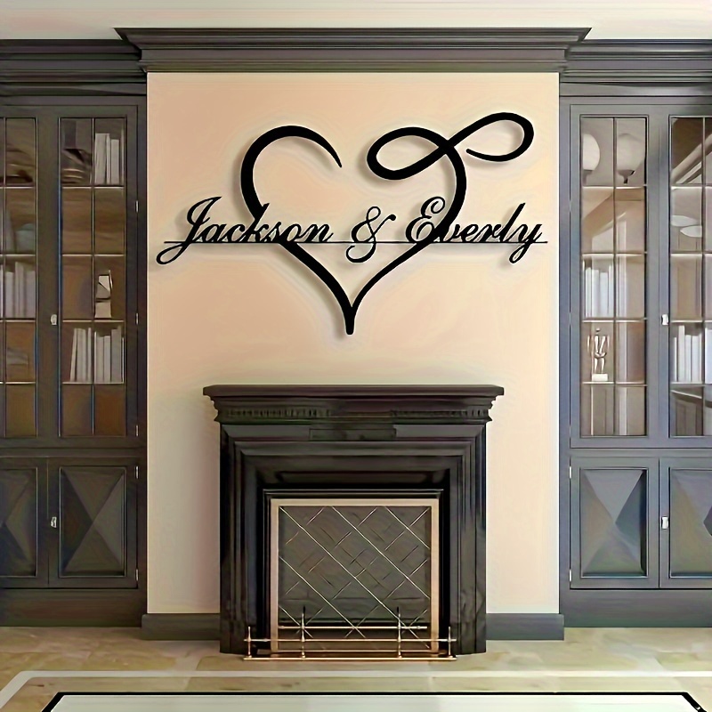 Customizable Metal Sign with Personalized Silhouette - Love Heart & Surname Design for Home, Garden, Kitchen, and Dining Decor - Matte Finish, Reusable Iron Artwork - Perfect for Parties & Holiday Gifts