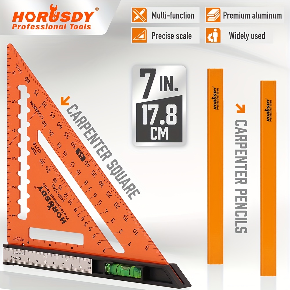 

Horusdy 7 Inch Square With Level Die-casting Carpenter Square Layout Tool