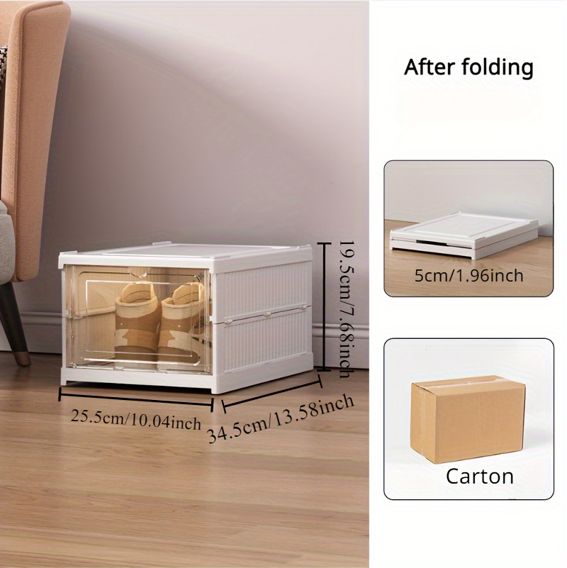foldable shoe cabinet organizer multi tier plastic storage cubes with doors contemporary home accessory space saving dustproof sneaker display boxes free assembly stackable shoe rack for bedroom dormitory multiple components floor mount shoe containers details 3