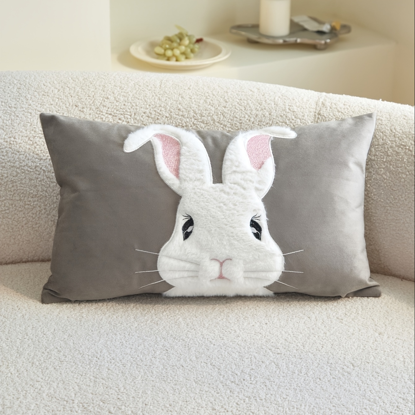 Easter Flannel Rabbit 3d Embroidered Pillowcase, 1pc, For Commuting, Home Decor