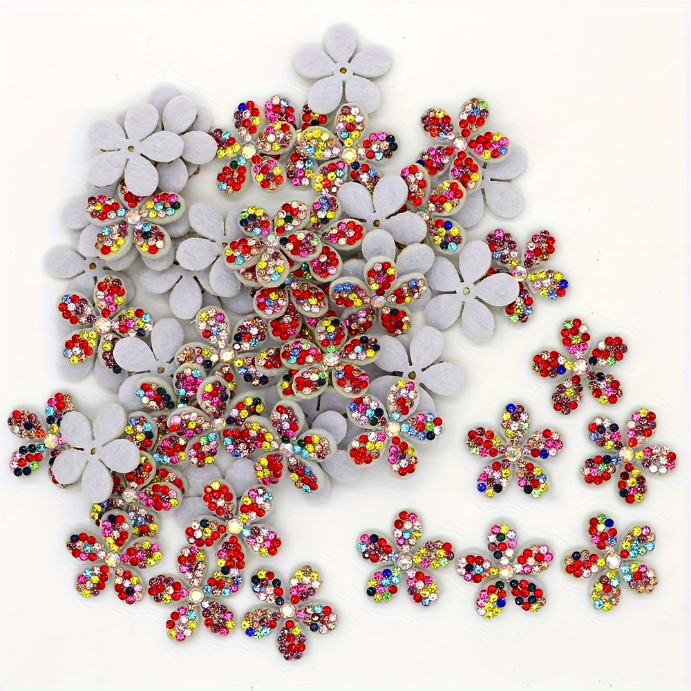 50pcs Colorful Rhinestone Flower Accessory Patch Diy Sticker Suitable For Bags, Clothing, Handicrafts