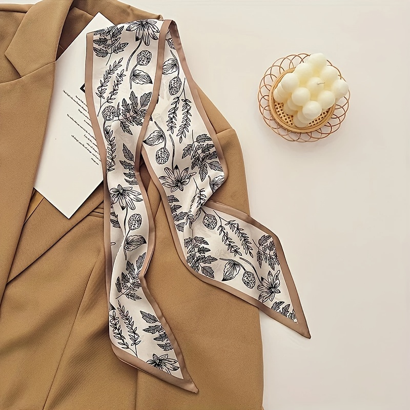 French-Style Elegant Brown Scarf, Versatile Decorative Ribbon