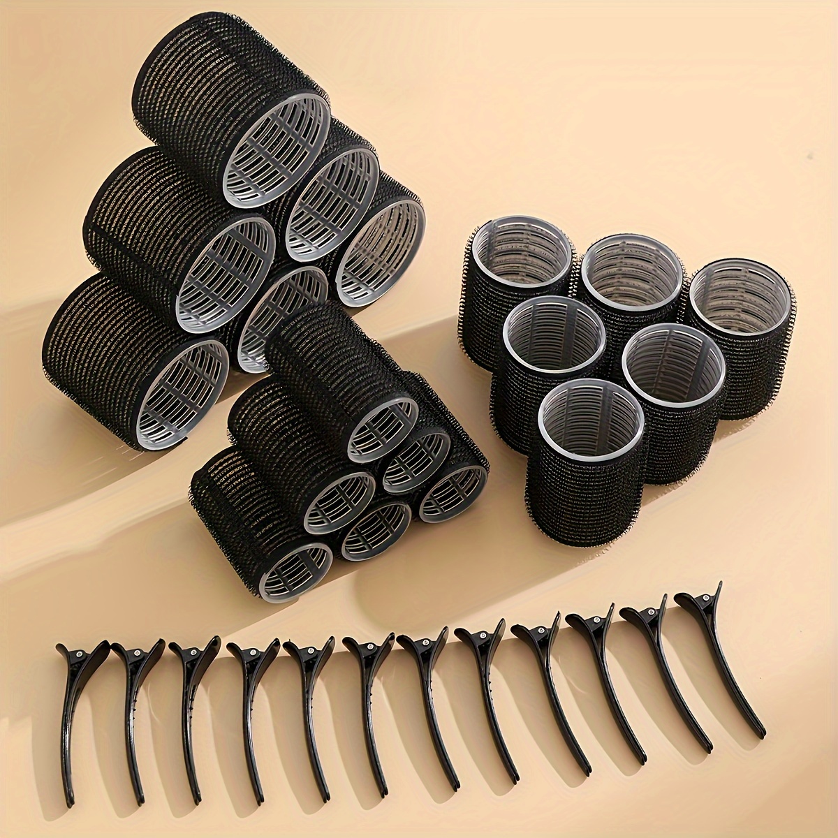 

30pcs/set Hair Curlers Set, 18 Self-grip Rollers & 12 Duckbill Clips, Diy Hairstyle Tools For Easy Waves And Curls