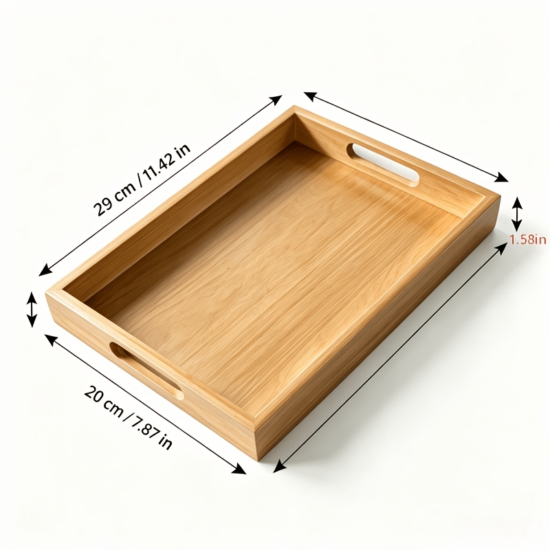 TEMU Rectangular Bamboo Wood Tray With Handles, Nestable Storage Serving Tray, Decorative Platter For Breakfast, Coffee, Living Room & Entryway