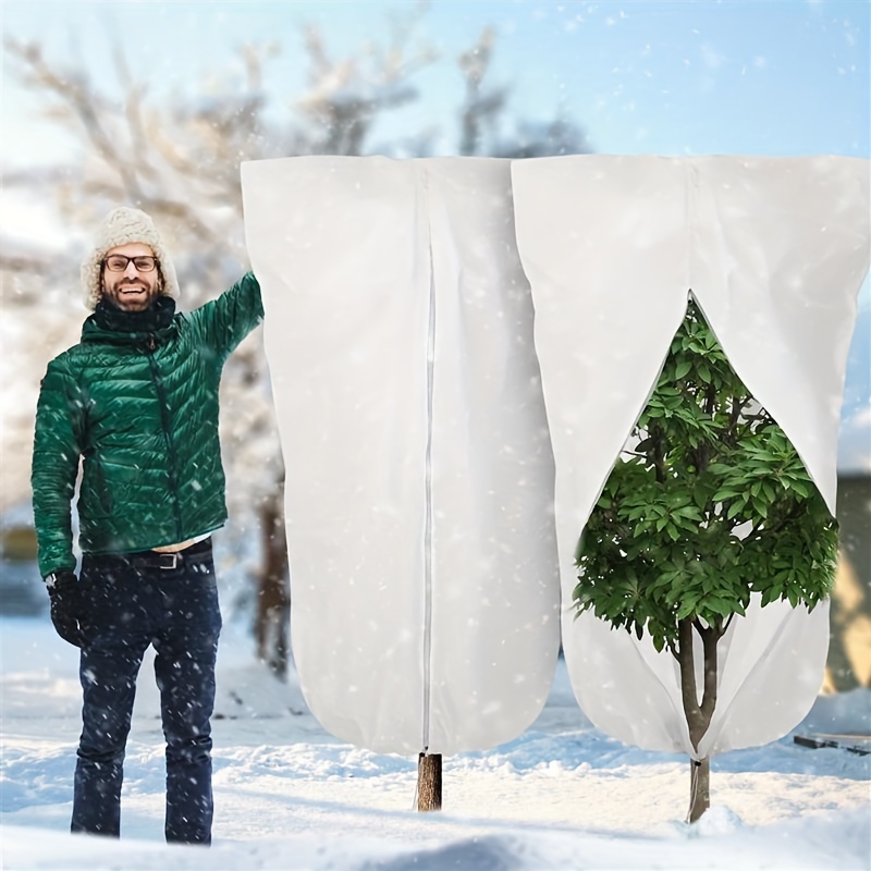 

1pc Reusable Outdoor Pp Plant Covers - Frost, Sun, Bird & Insect Protection With Drawstring Closure - White Winter Plant Blanket