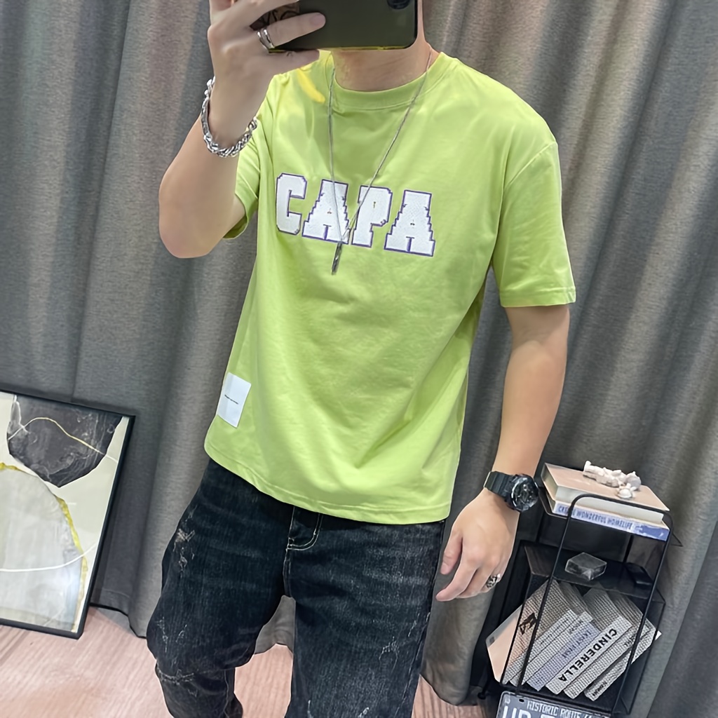 mens letter patch high end t shirt 2026 summer new style cotton loose casual short sleeve top details 2