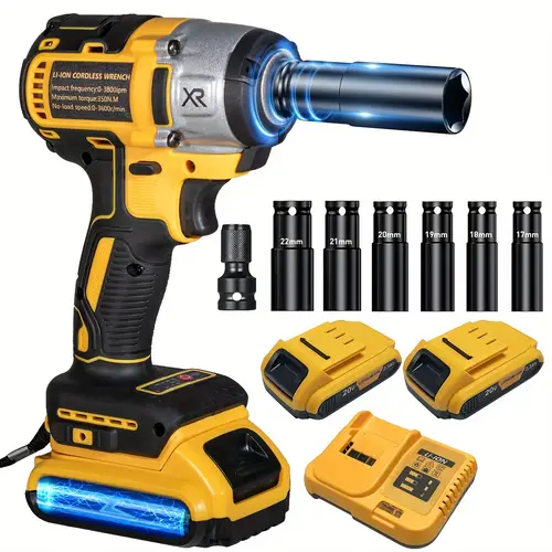 20v brushless impact wrench 350n m 259ft lbs 3300rpm with 2 2 5ah batteries 12 sockets kit 3 led lights thermal control for cars construction heavy duty diy fathers day gifts for men charger included