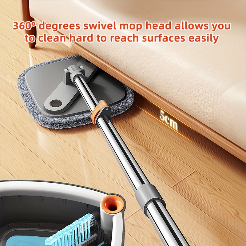 spin mop and bucket set with self     water   mop bucket self wringing 360 rotating   mop head for hardwood tile marble floors mop set with 2pads details 3