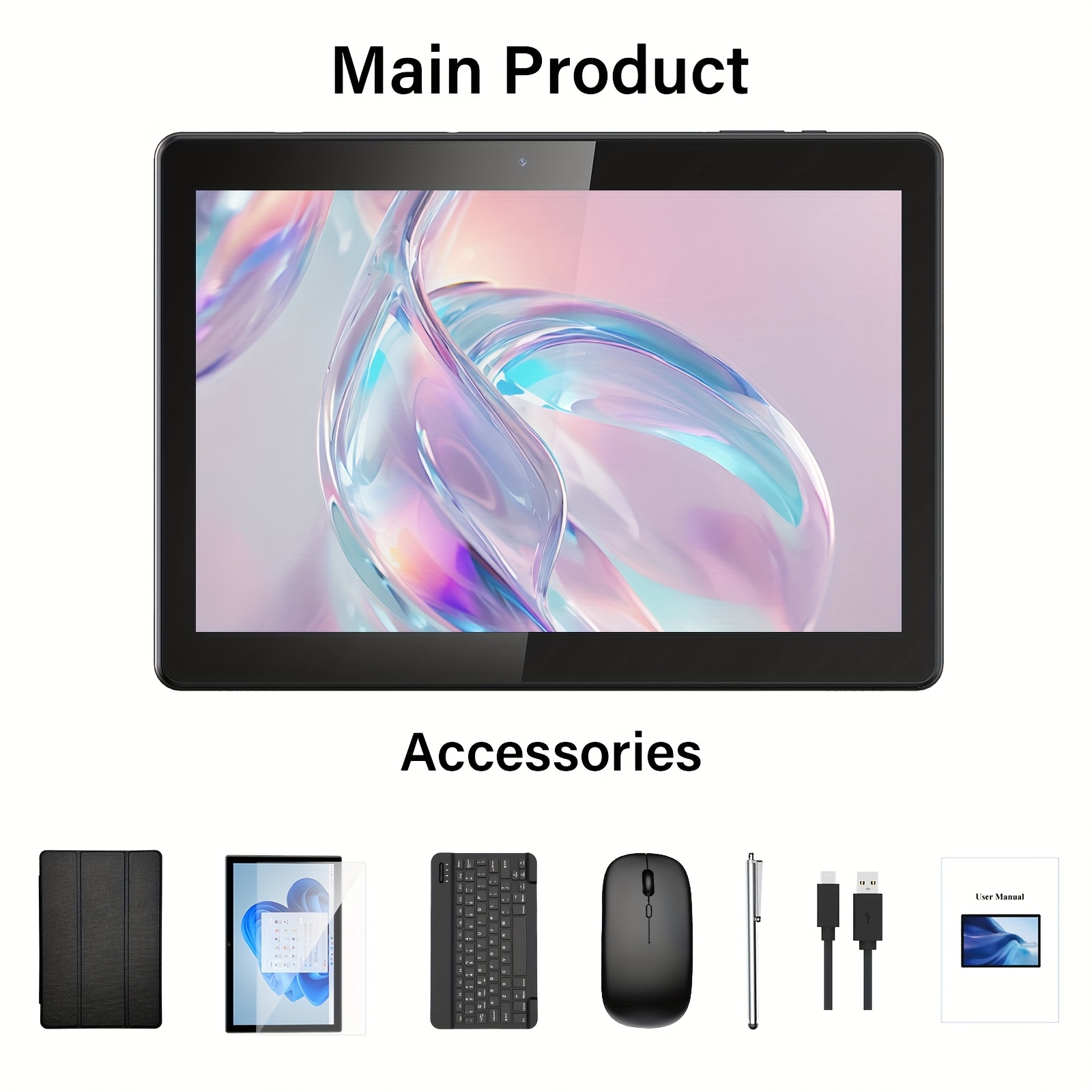 TEMU Android Tablet With Keyboard, Android 14 Tablet, 12(6+6)gb+128gb, 2in 1 Tablet, 10 Inch Tablet With Case, Mouse, Stylus, Dual-band Wi-fi, Tablet