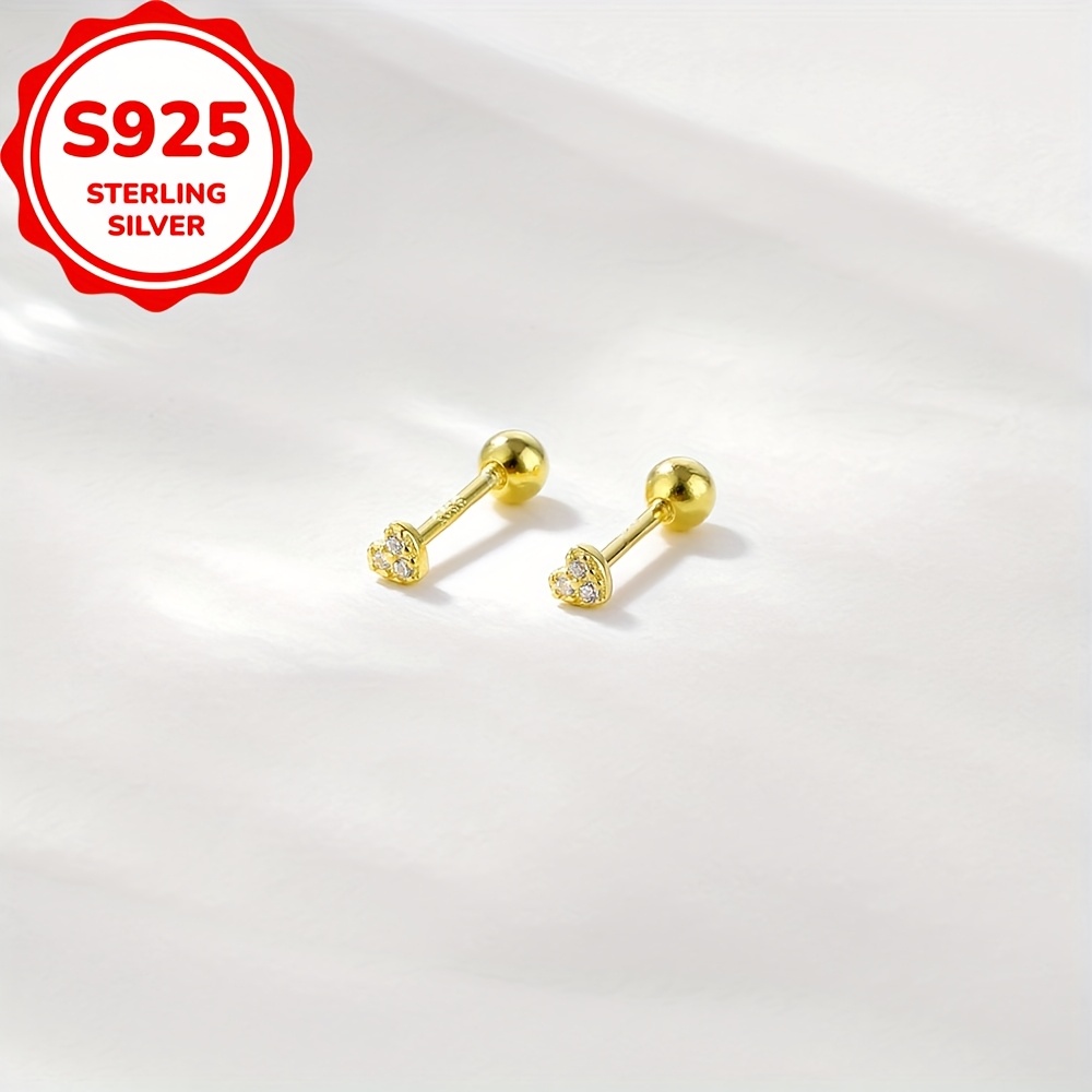 S925 Sterling Silver Heart Earrings Preppy Style