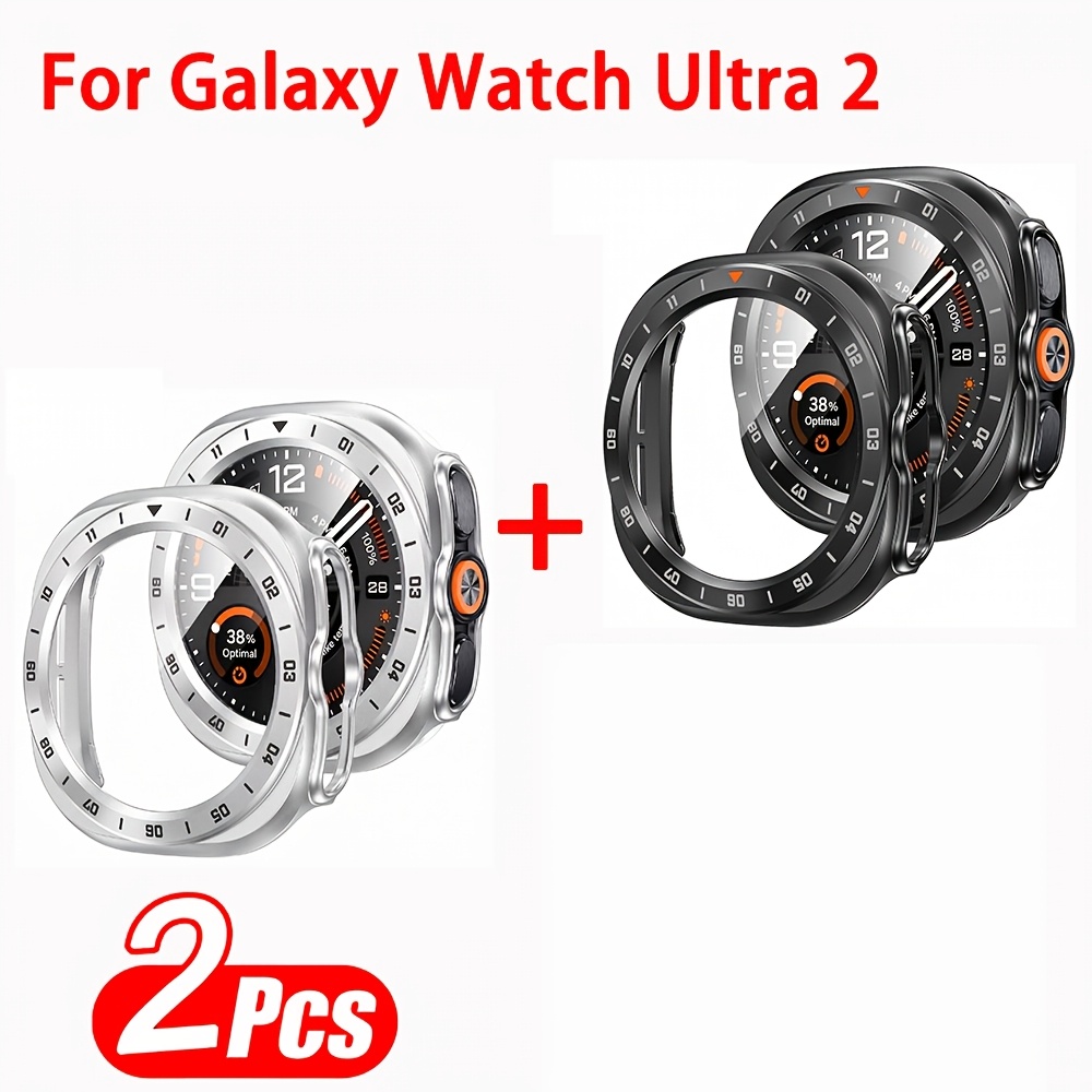TEMU 2pcs Boîtier de Montre Compatible avec Samsung Galaxy Watch Ultra 2 Cadre de Protection en PC Couverture de Visage Protecteur d'Écran en Verre