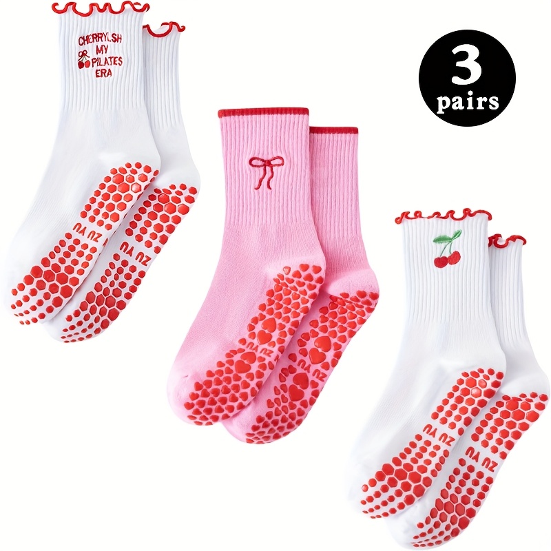 Image of 3 Pairs/non-slip Pilates Grip Socks, Women's Yoga Socks, Mid-calf Athletic Socks With Grip Cuffs, Suitable For Exercise, Ballet, And Non-slip Sports Grip Socks