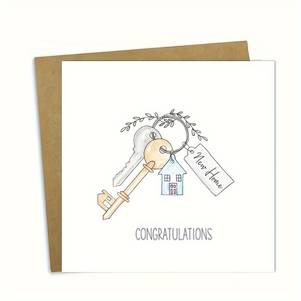 TEMU 1 "congratulations On Your " Inspiration Card, Made Of High-quality Paper With An Envelope, Featuring A Key And House Illustration - The Perfect