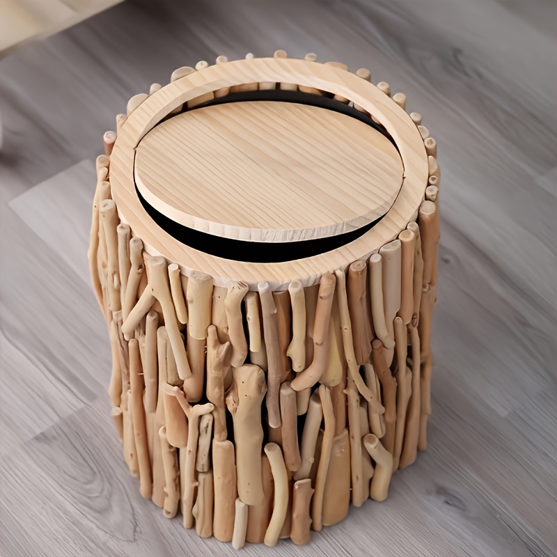 [Stay Slow Life] Purely Handmade Nordic Style Ins Popular Trash Can, Solid Wood Household Living Room Japanese Style Easy Bedroom Office Creative High Paper Basket, Creative Trash Can, Exquisite Workmanship, Very Beautiful, Really Beautiful