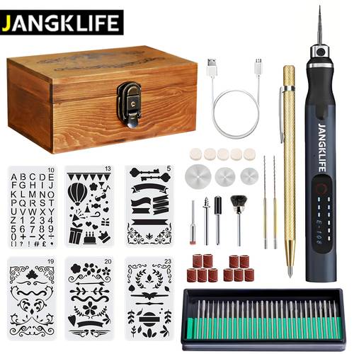 portable electric engraving and polishing tool with wooden storage box three speed rechargeable small engraving pen with battery small electric drill used for engraving polishing and other diy production