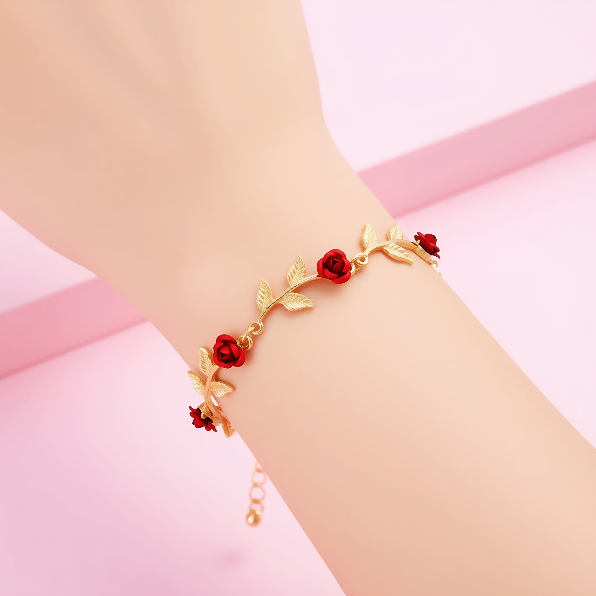 TEMU Bracelet 1 pièce pour femme élégant et stylé à , bracelet à fleur rouge, convient pour , les vacances, et les dîners de gala, un cadeau de la