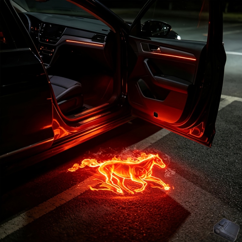 TEMU Led Car Door Projector Light Shadow Lamp Flame Universal 1pc, Without Battery