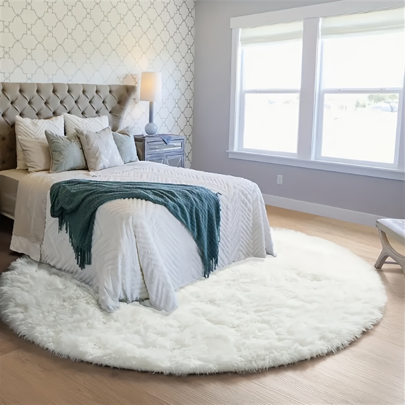 TEMU Plush Solid Color Round Rug For Living Room & Bedroom - Soft, Durable Polyester, Hand Wash Only, Rugs For Bedroom