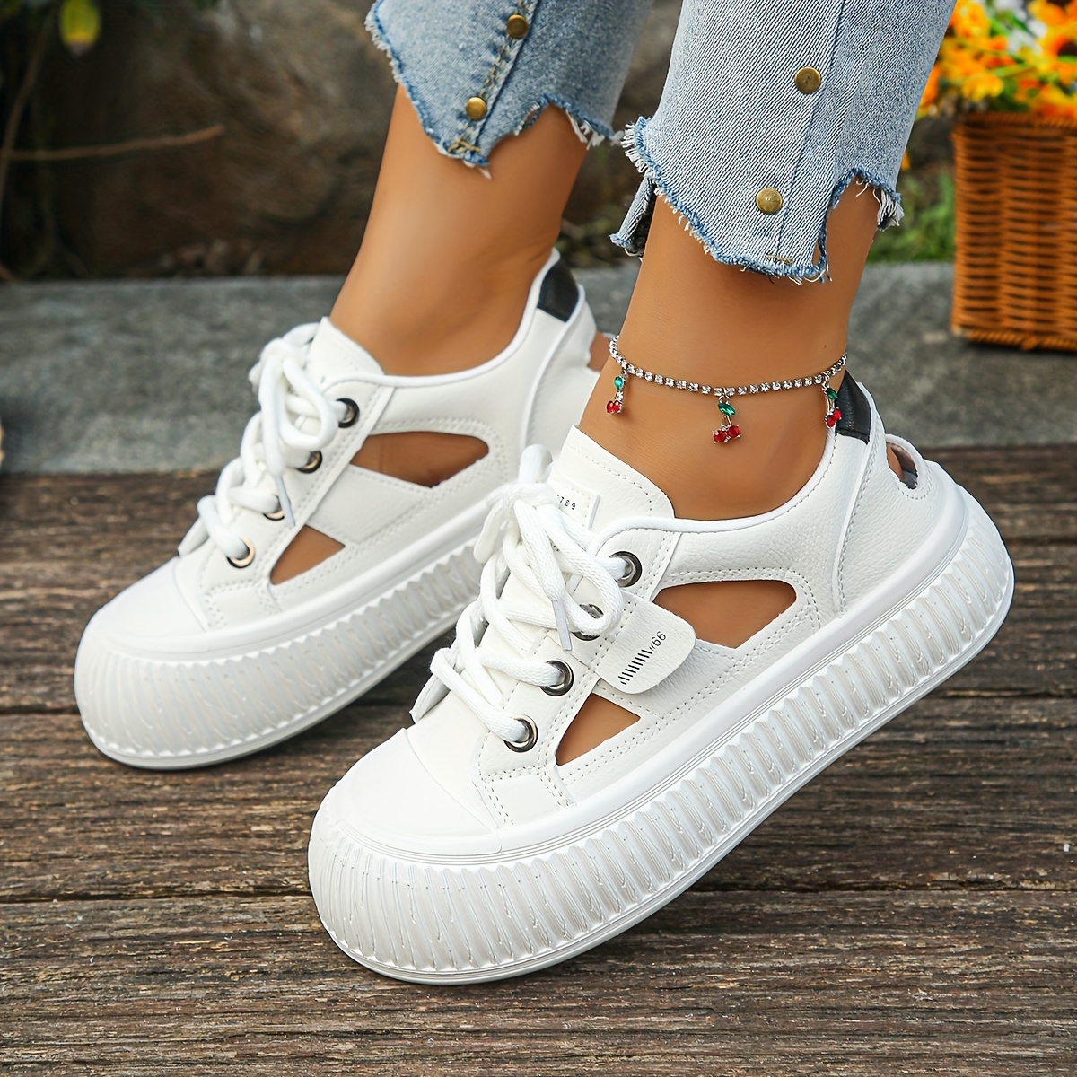 Weiße Sneaker Trend Sneaker Mit Plateau Sohle Plateau-Sneaker Aus - Main Image
