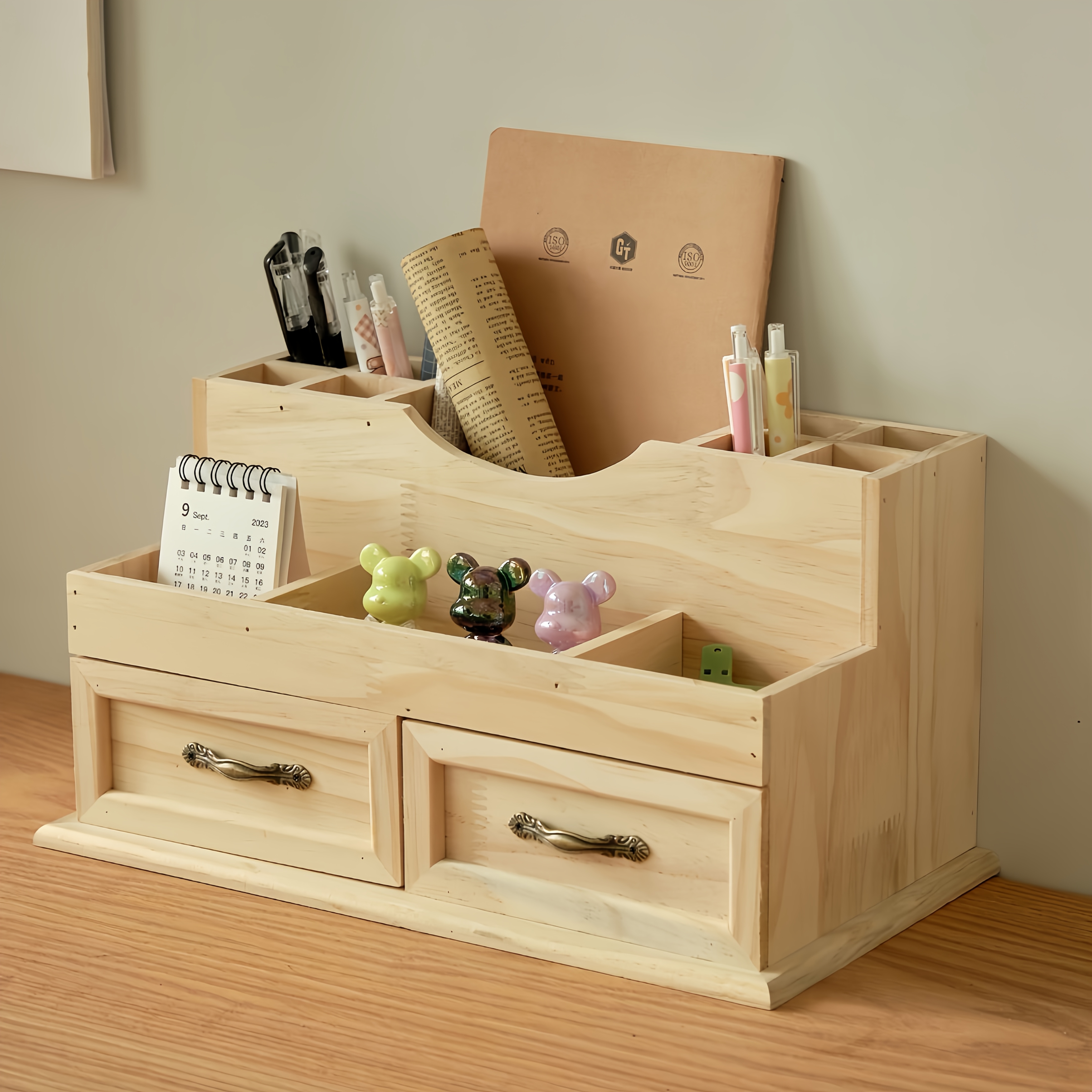 SpaceAid Organizer per cassetti in bambù con etichette, organizer per utensili da cucina, per posate, posate, cucchiai e coltelli (colore naturale, 9 scomparti