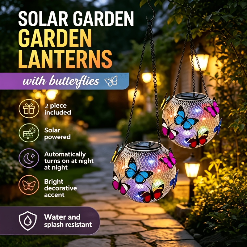 TEMU 2pcs Solar Outdoor Light Lantern, Ip65 Waterproof, Solar Light Hanging Decoration, Automatically Turns On At Night, Auto Turns Off At Day,