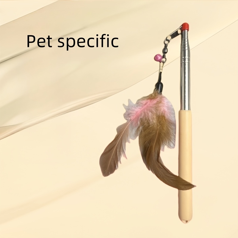 Retractable Bell Feather (Artificial Material) Cat Teaser Wand, Quickly Attracts Cat'S Attention, 4 Colors Available, Without Battery
