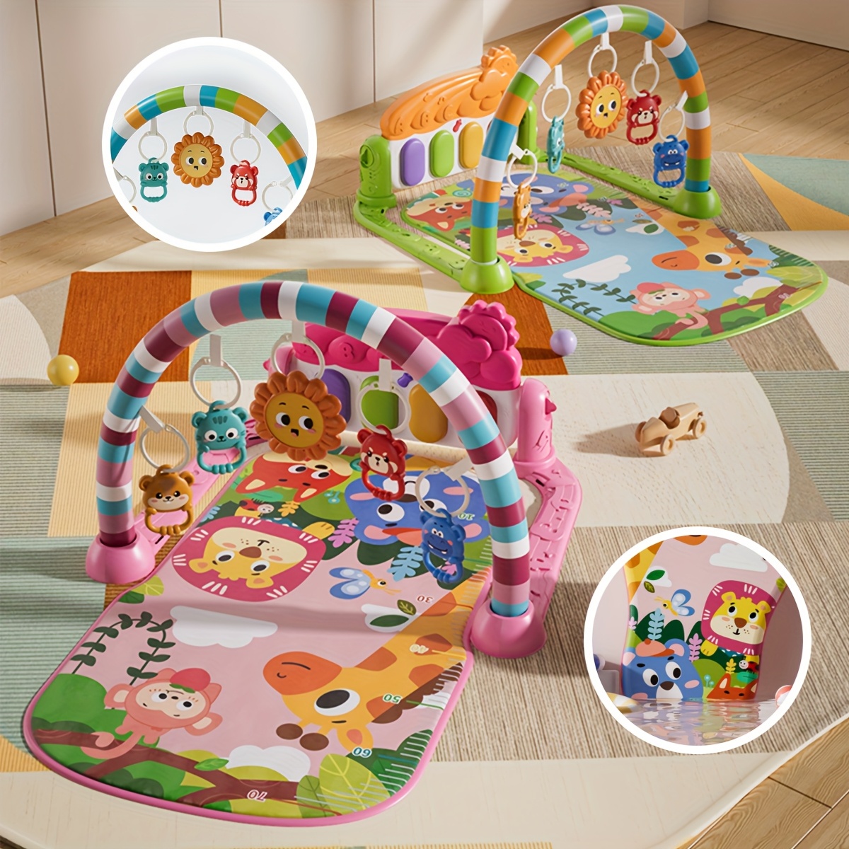 5 in 1 multifunctional baby activity center with musical piano keys sensory toys adjustable reclining seat padded tummy time mat for newborns toddlers pink green easy assembly baby bouncy seat toddler play area     padded surface easy assembly setup infant play gym colorful activity mat nontoxic materials infant activity gym parents of babies Product details 5