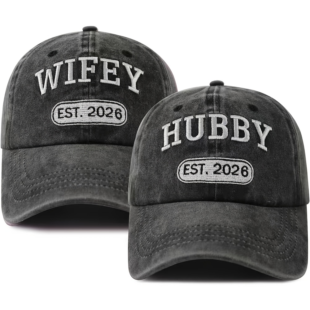 TEMU 2pcs Unisex Fashion Embroidered Baseball Caps, Featuring White Embroidery Of 