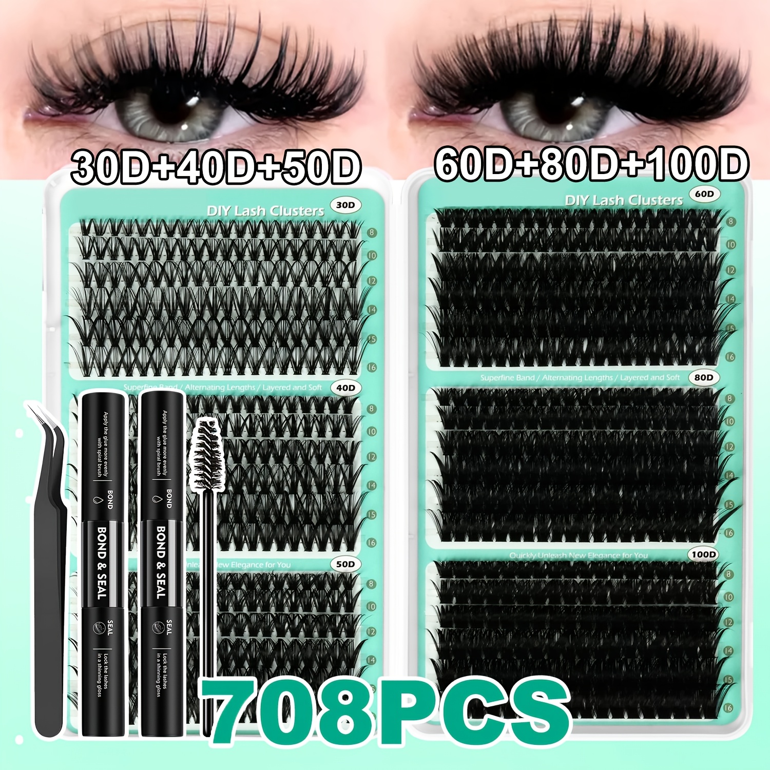 TEMU 30-100d Large Capacity Fluffy Eyelash Clusters Kit,8-16mm Mixed Lengths For And Salon-grade Makeup Suitable For Styles Comes With Tools