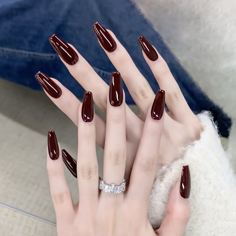 

Elegant Cherry -on Nails - Glossy , Medium Length , Full Cover Acrylic Fake Nails For Women And Girls