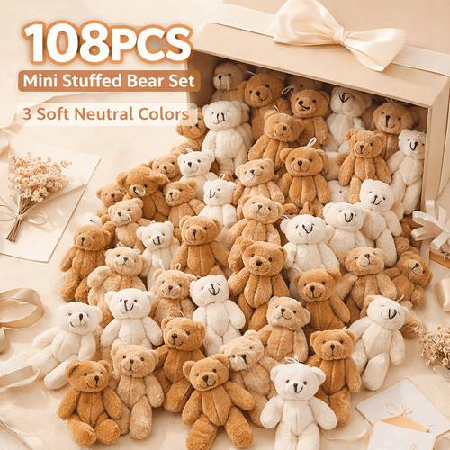 108pcs mini stuffed bear charms for diy crafts bouquet accessories gift box decor keychain pendants party favor supplies