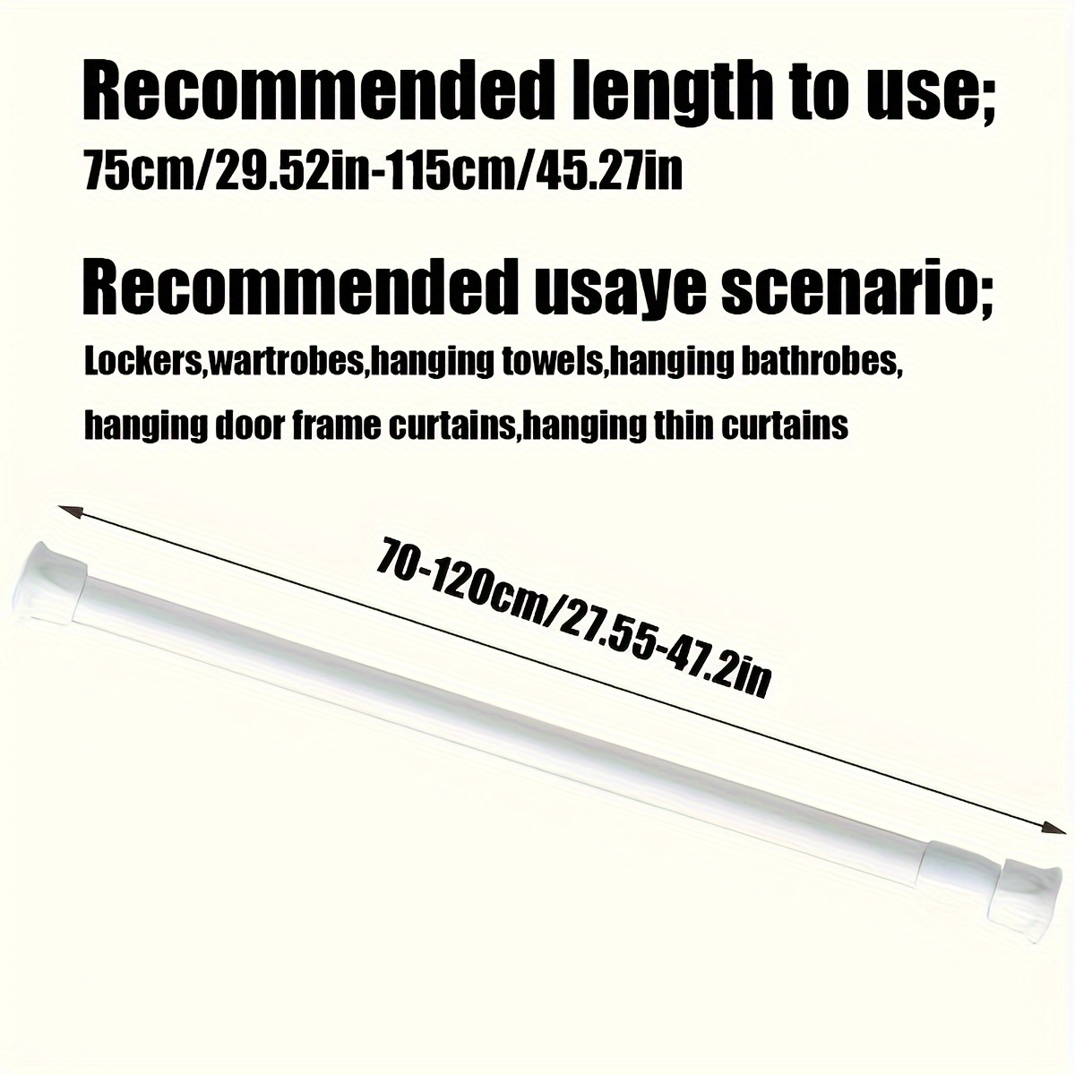 TEMU 1pc Easy-install No-drill Telescopic Rod - Strong Spring, Versatile For Shower Curtains, Door Drapes, Clothes Hanging & More - In Black, White, Wood Grain