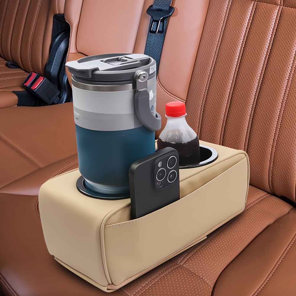 

Large Capacity Car Armrest Organizer With Cup Holder & Phone Pocket - Leather, Fits Most Vehicles