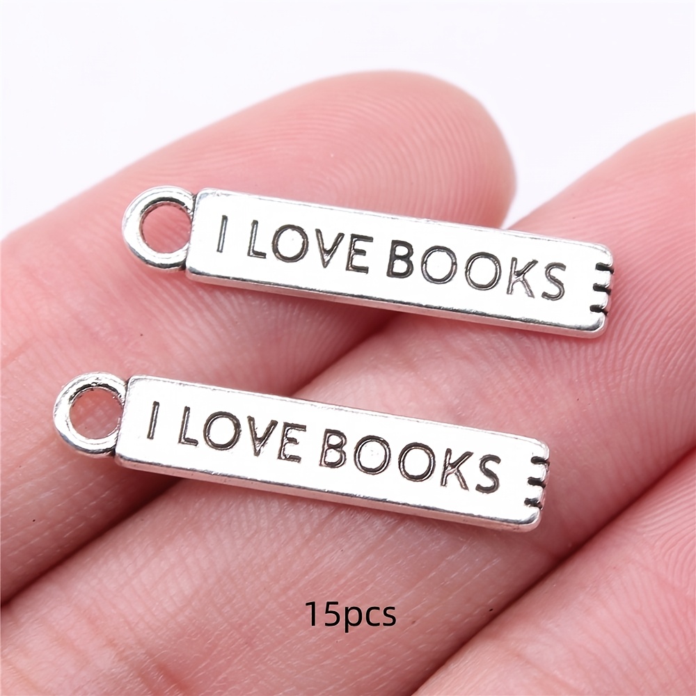 TEMU 15pcs Fashionable "i Love Books" Alloy Pendants, Bohemian Style Jewelry Accessories For Diy Handmade Jewelry Making - Earrings, Bracelets,