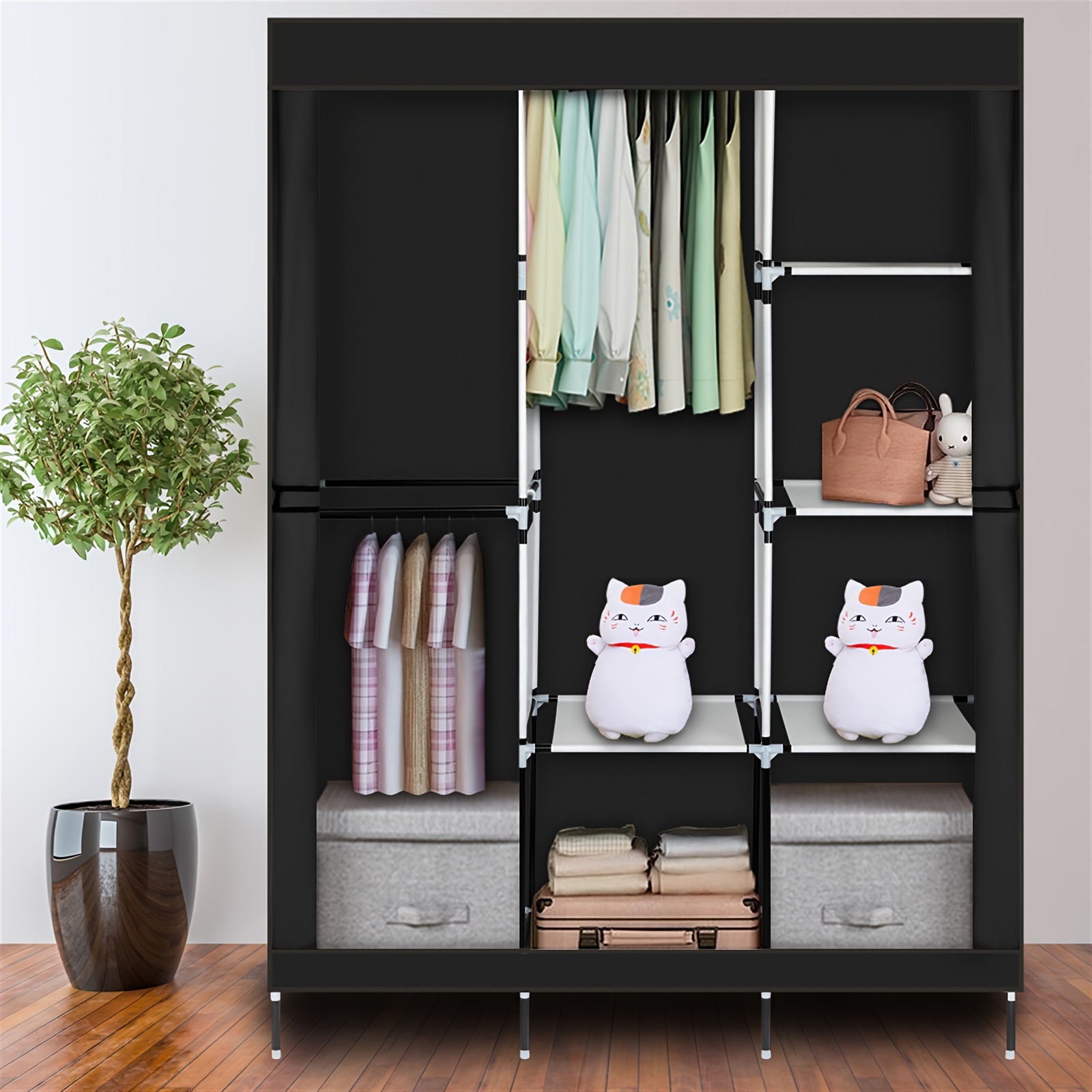

71" Portable Closet Wardrobe Clothes Rack Storage Organizer With Shelf Black (125*43.18*180cm)