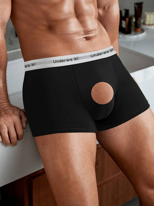 mens black gusseted boxer briefs with contrast color letter waistband stretchy and comfortable underwear