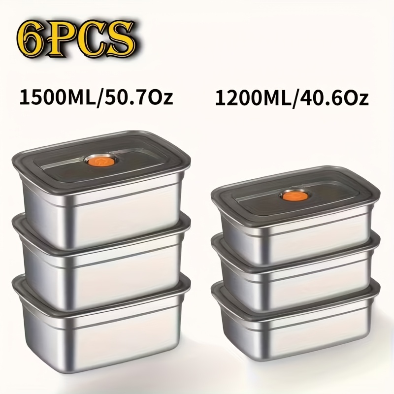 E-shop 3/6 Stück Edelstahl Bento Box mit Deckel, 1200ml/1500ml Auslaufsicherer Lebensmittelbehälter, Klappdeckel Design & Spülmaschinenfest,