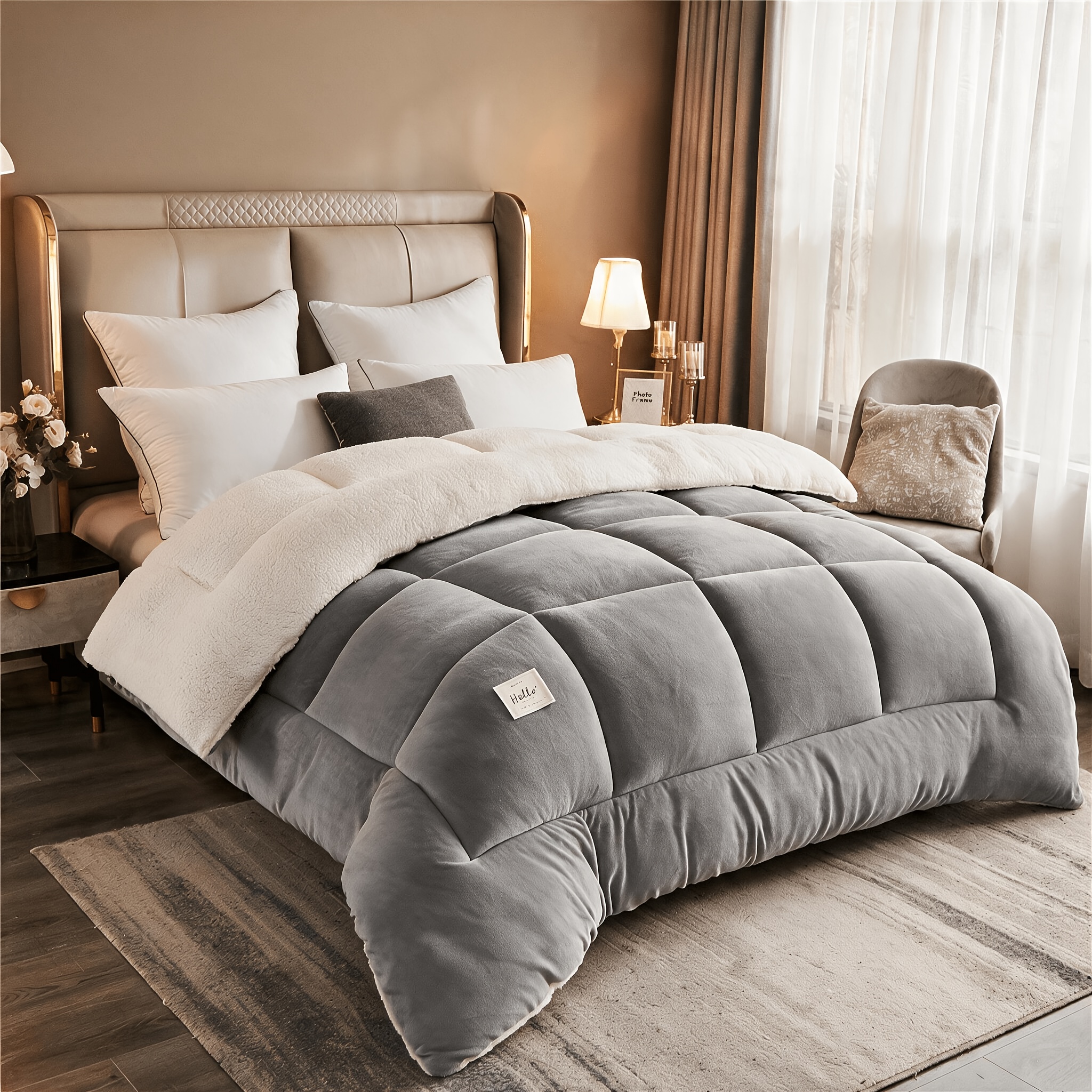TEMU 1pc Reversible Milk Velvet Comforter - 3-layer Quilted Bedspread With Box Edges, Medium Weight Bed Cover Suitable For Use, Machine Washable