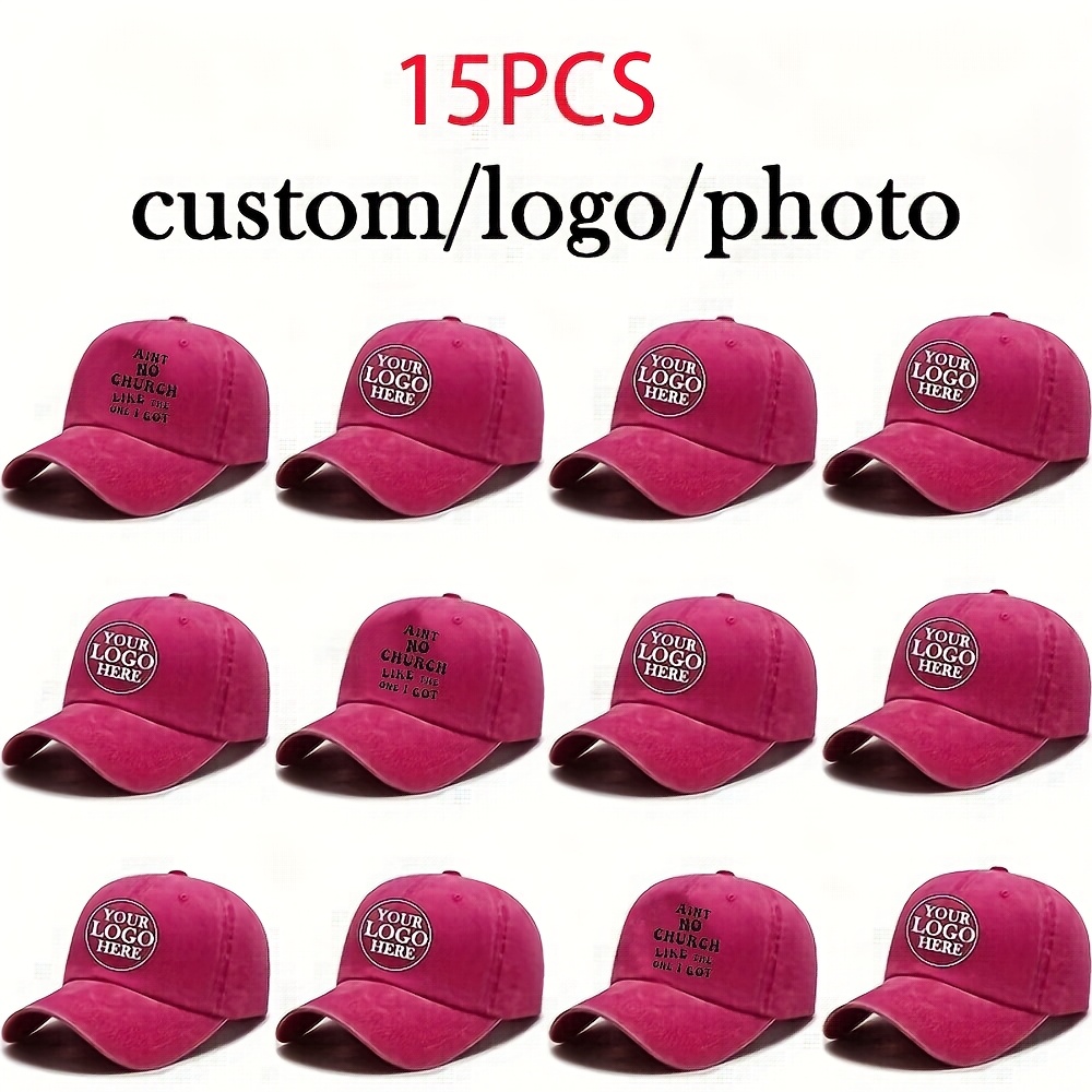 Custom 15pcs Adjustable Baseball Caps, Lightweight and Breathable