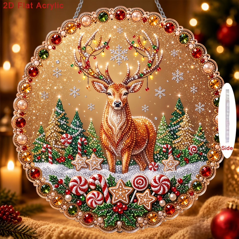 TEMU Kit de pendentif à perles acryliques 2D/à impression plate avec motif de et de forêt de Noël, comprenant un outil de perçage et un sac à perles,