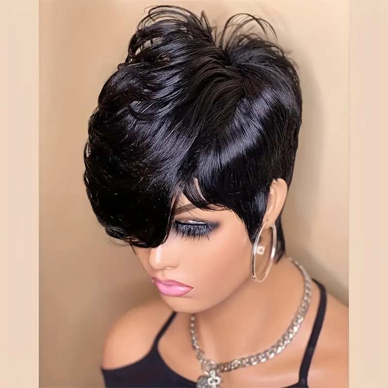 

Women's Short Cut Wig, 6inch Straight Human Hair, Glueless Rose Cap, 180 Density, , Daily & Party Use, Unisex, All