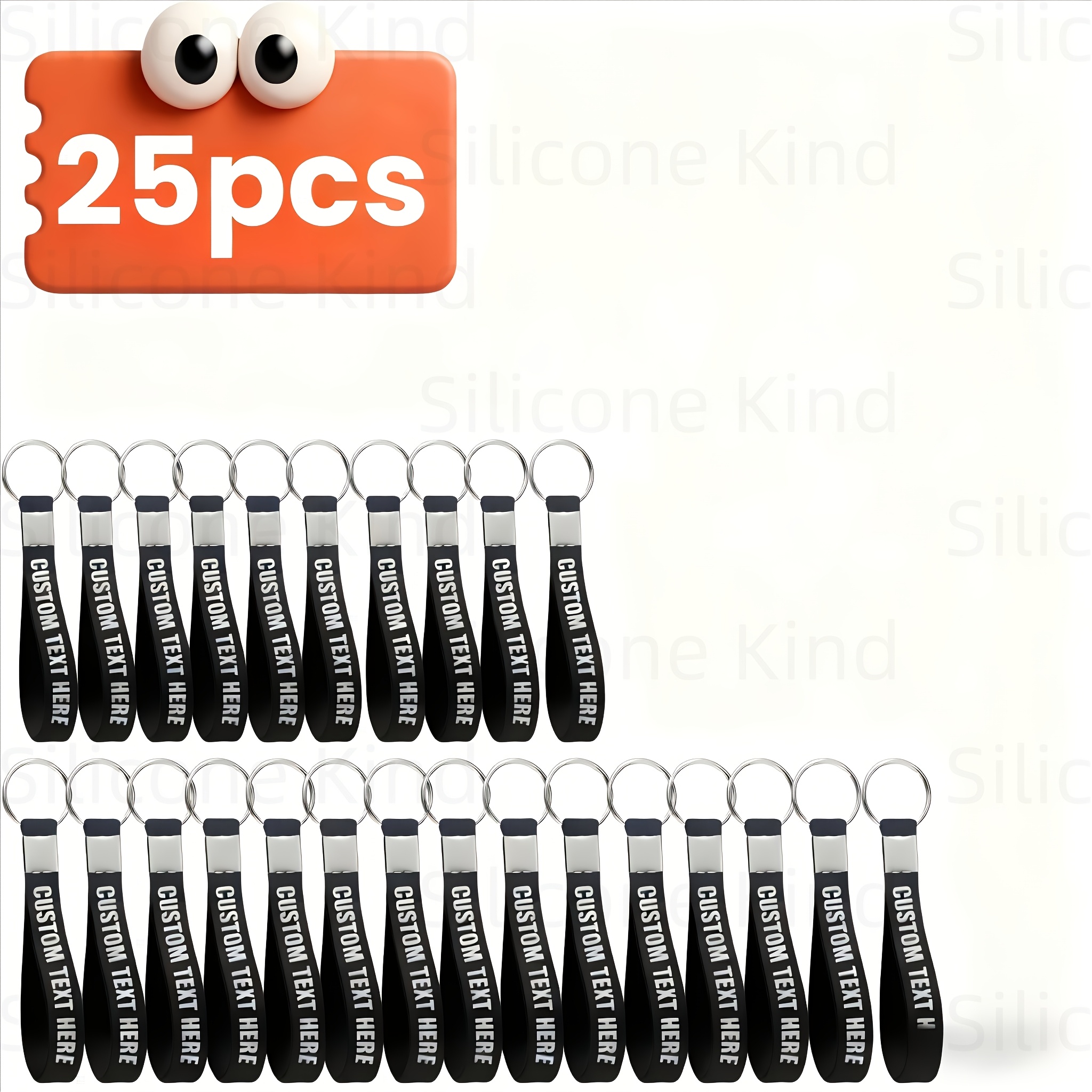 TEMU 25pcs Bulk Personalized Silicone Keychains Custom Text/logo & Logo - Customizable Keyrings Suitable For Events, , Promotional Items, Bulk Orders