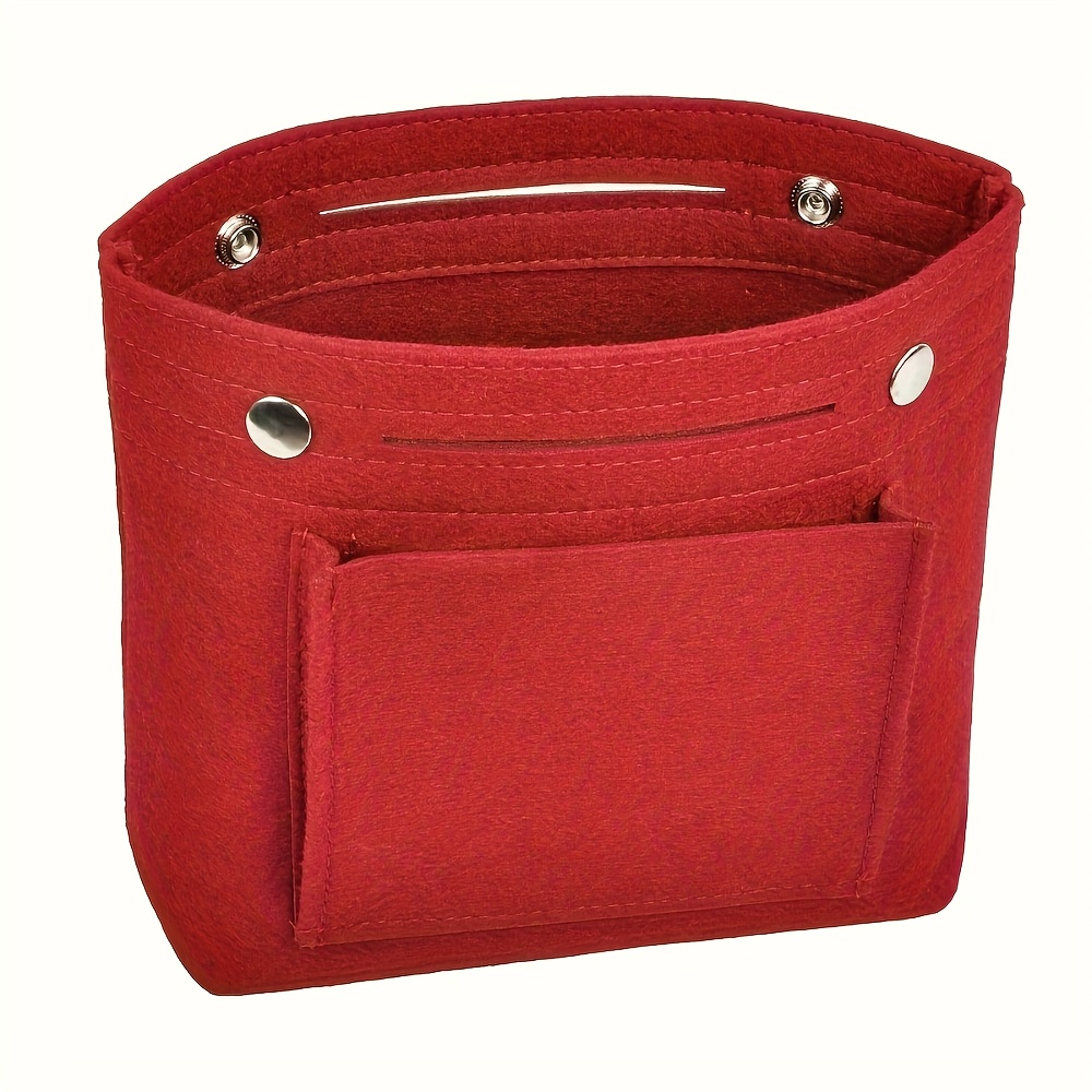 TEMU 1pc Compact Felt Tote Insert - Multifunctional Storage Bag With Snap Closure And Invisible Handle For Mobile Phone, Wallet, Key